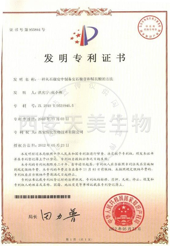 鞣花酸-专利